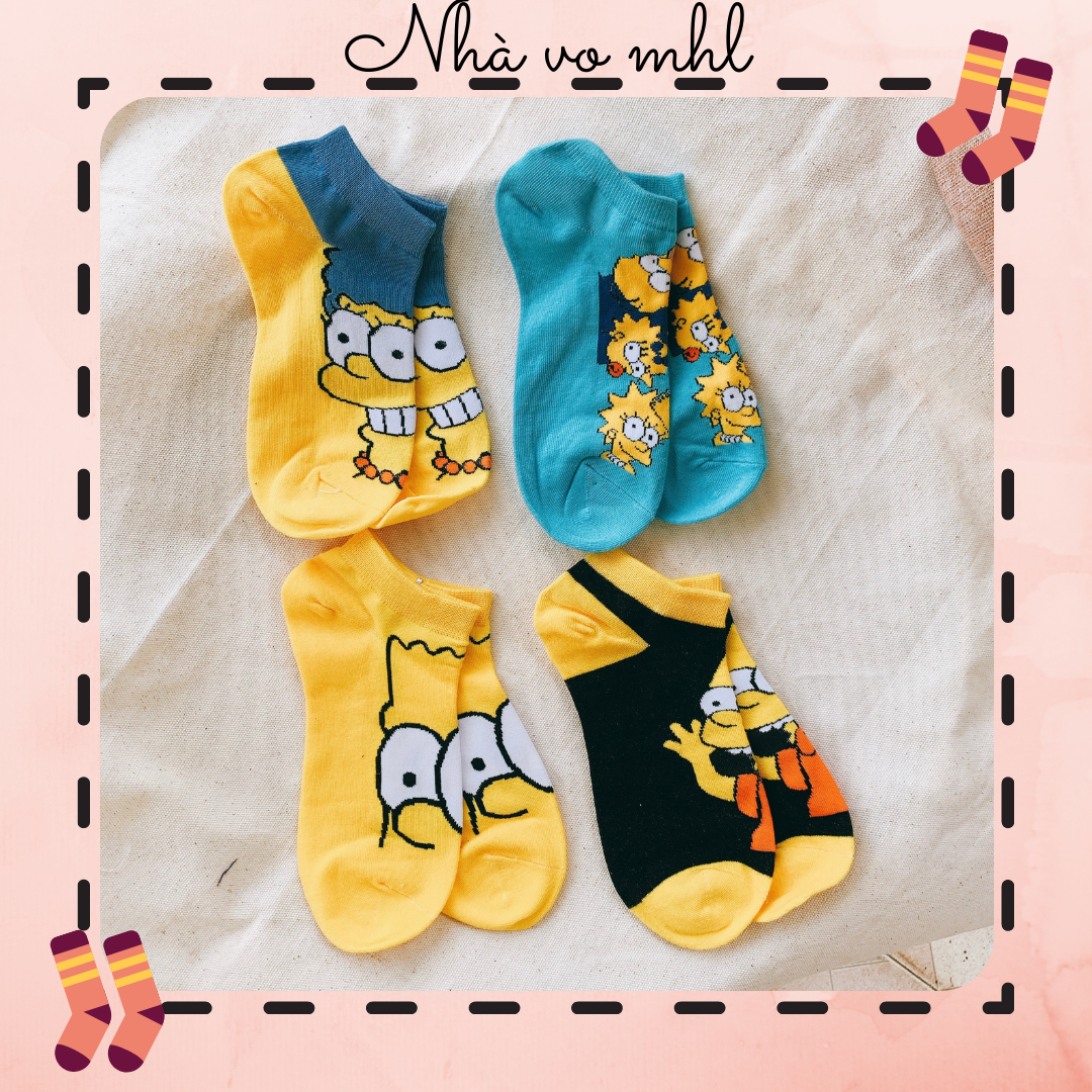 Vớ ngắn cổ simpson vàng tất ngắn cổ hoạt hình hàn nhật vớ cổ ngắn nam nữ cotton phong cách ulzzang