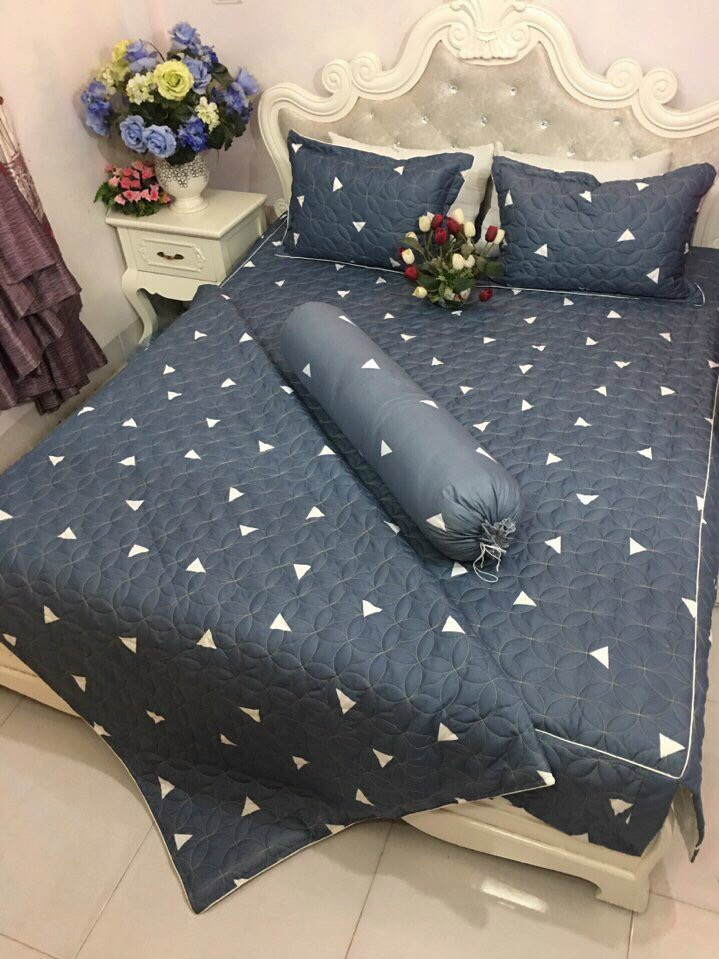 (Chăn hè, chăn thu, đông) Vỏ chăn trần bông, vỏ mền lồng được ruột mẫu Tam Giác Ghi 1m8x2m - Hàng loại 1 dày dặn, chất siêu đẹp, có khoá kéo