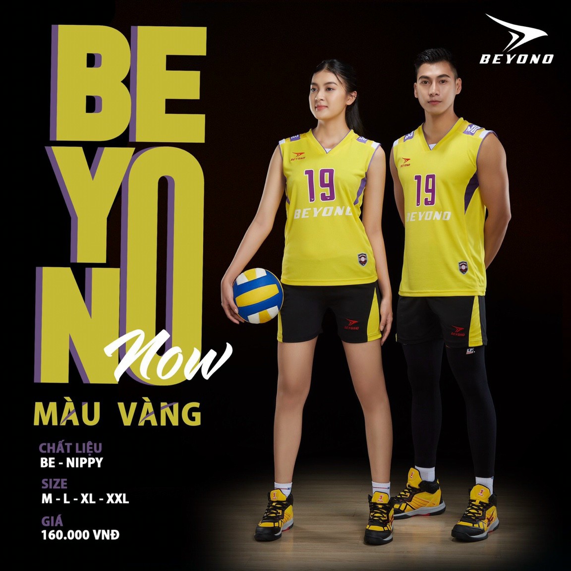 Bộ bóng chuyền Chính hãng Beyono sát nách nam nữ màu vàng 2023