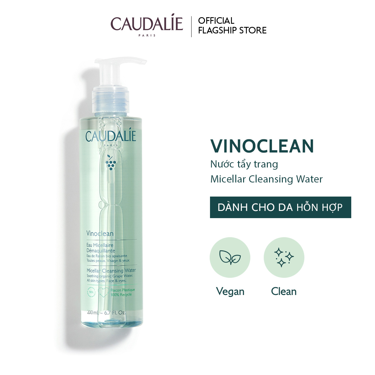 Nước tẩy trang dưỡng ẩm nhẹ dịu Caudalie Vinoclean 200ml 400ml
