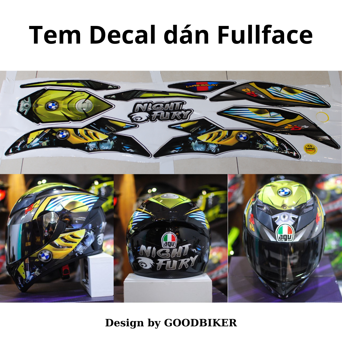 Tem decal dán mũ Fullface BMW