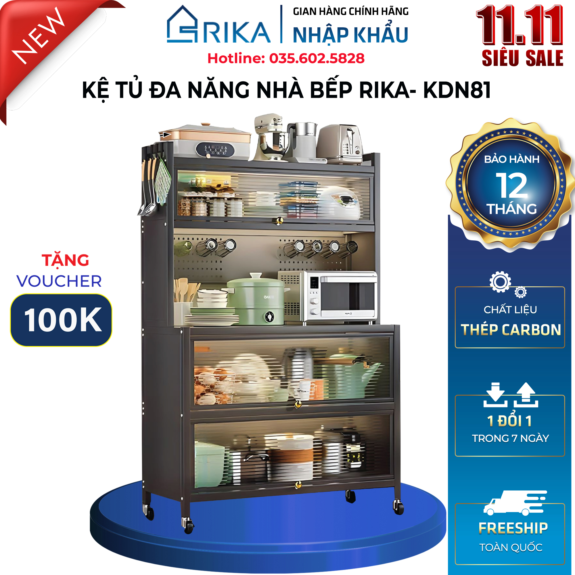 Kệ tủ đa năng rika kdn81 - mặt lưng thép kệ nhà bếp thay thế gian bếp mini kệ để đồ phòng khách chất liệu thép cacbon không gỉ - kệ để lò vi sóng lò nướng hàng nhập khẩu chính hãng