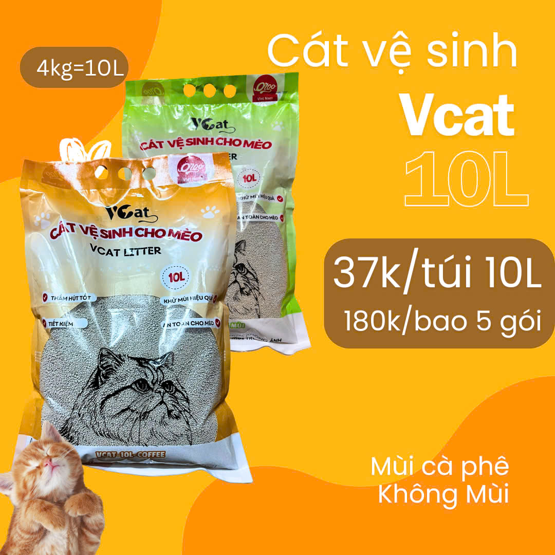 Cát Vệ sinh mèo VCAT Bao Than hoạt tính khử mùi hôi tải 30kg / cát mèo / cát cho mèo / nhà vệ sinh mèo / khay vệ sinh mèo / cat meo /sunpet