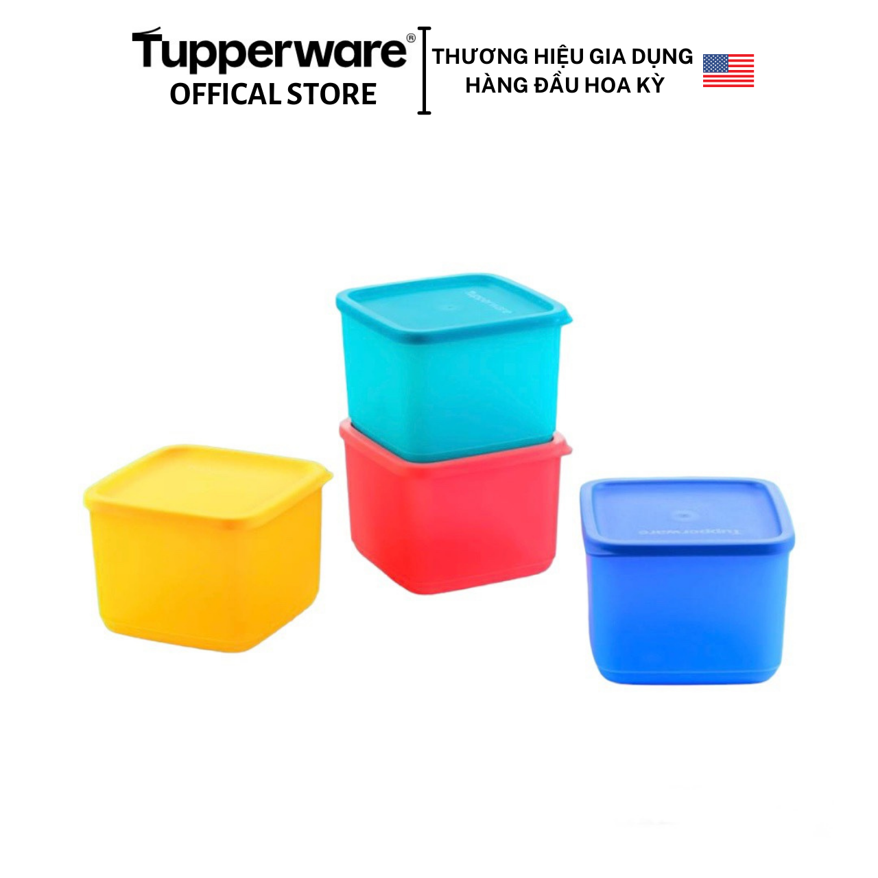 Bộ hộp bảo quản thực phẩm Tupperware Medium Square Round 1L - Bảo hành trọn đời - Nhựa nguyên sinh, an toàn
