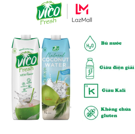 Combo 2 Hộp Nước Dừa Vico Fresh 1L (1 Xiêm, 1 Natural)