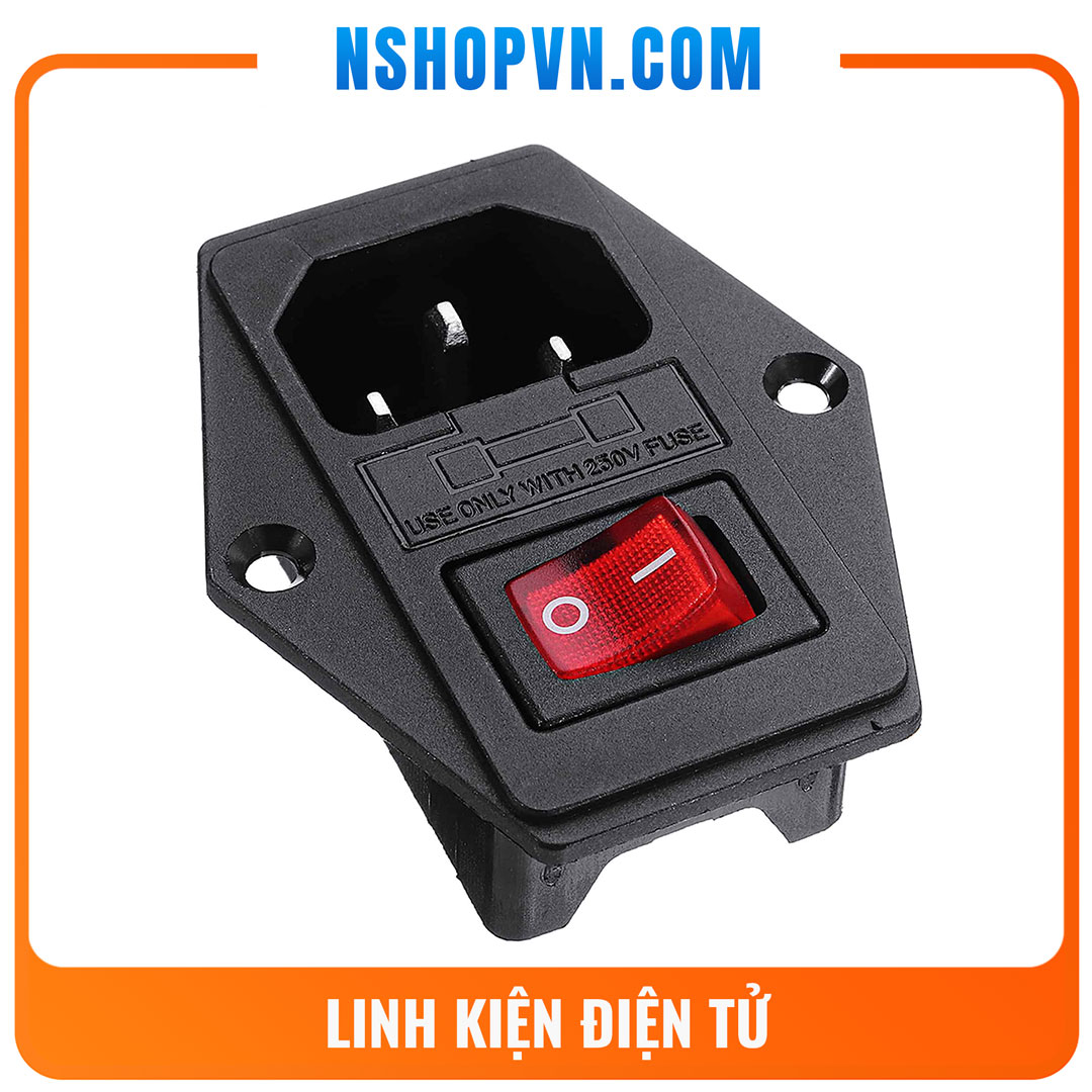 Ổ cắm dây nguồn ac-01a 250v-10a tích hợp công tắc