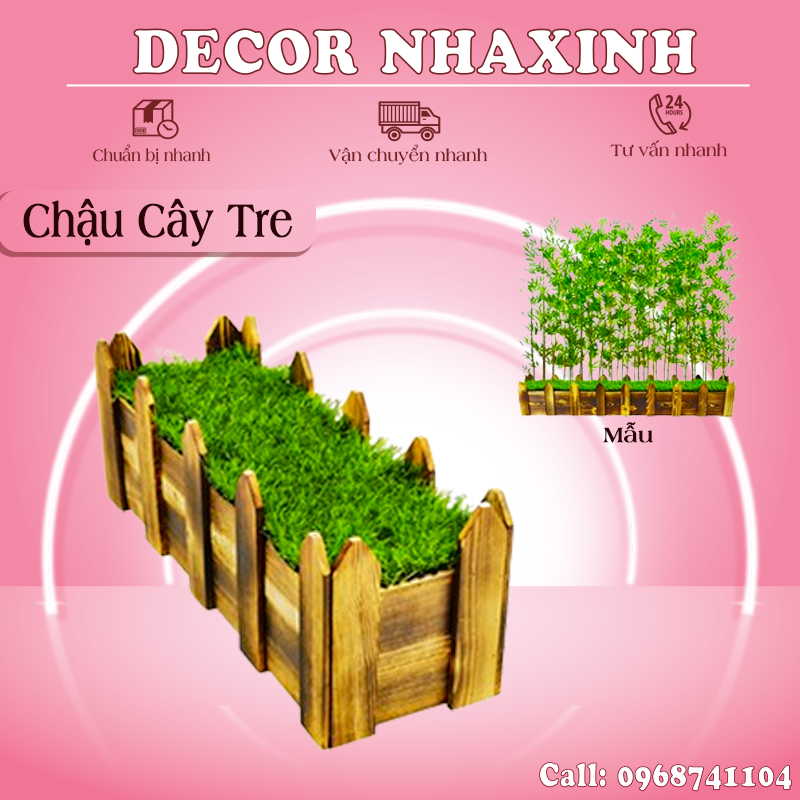 Chậu trồng cây ban công, chậu cây tre chậu gỗ trang trí nhà cửa sân vườn, decor quán cafe, chất liệu gỗ cao cấp bền bỉ