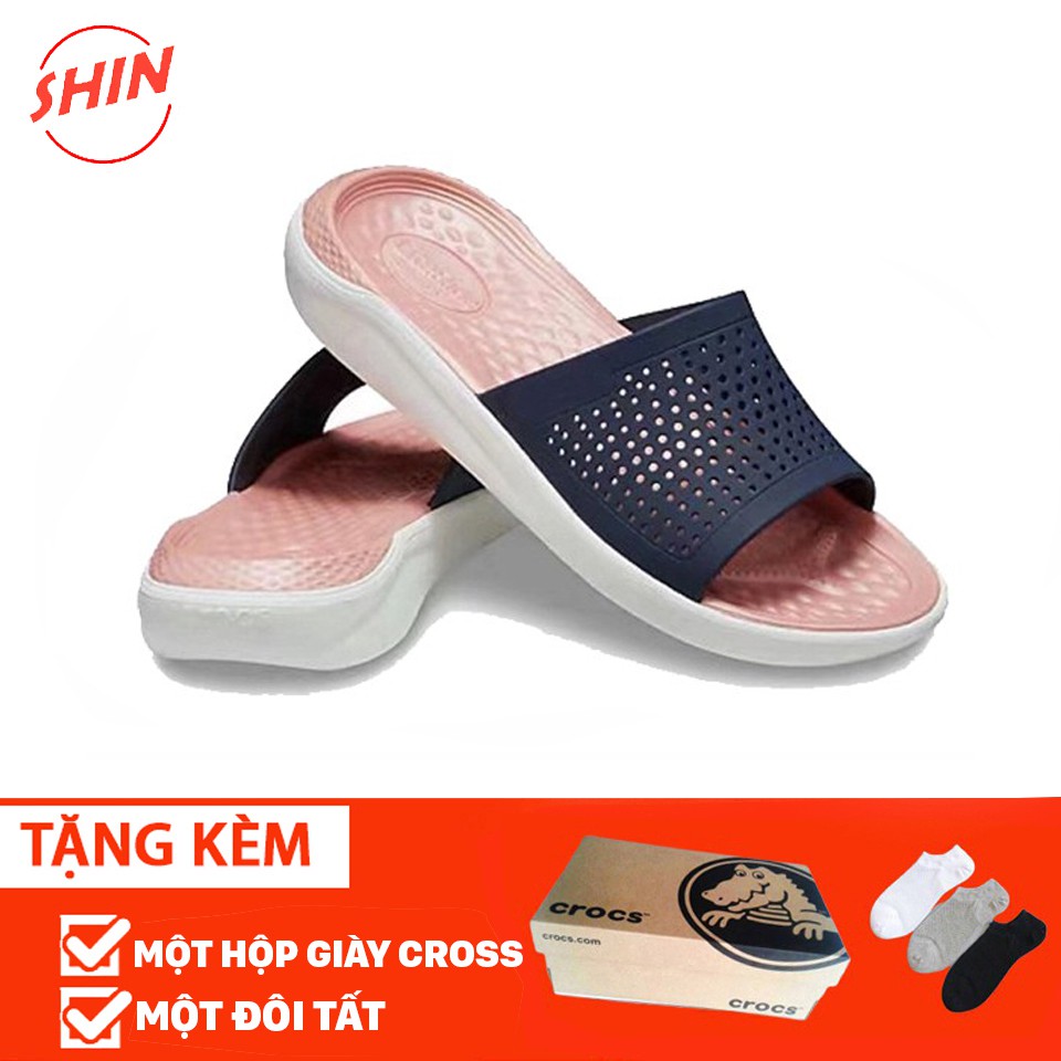 Dép lê cross màu hồng quai xanh navy dép cross nam nữ ltrle05