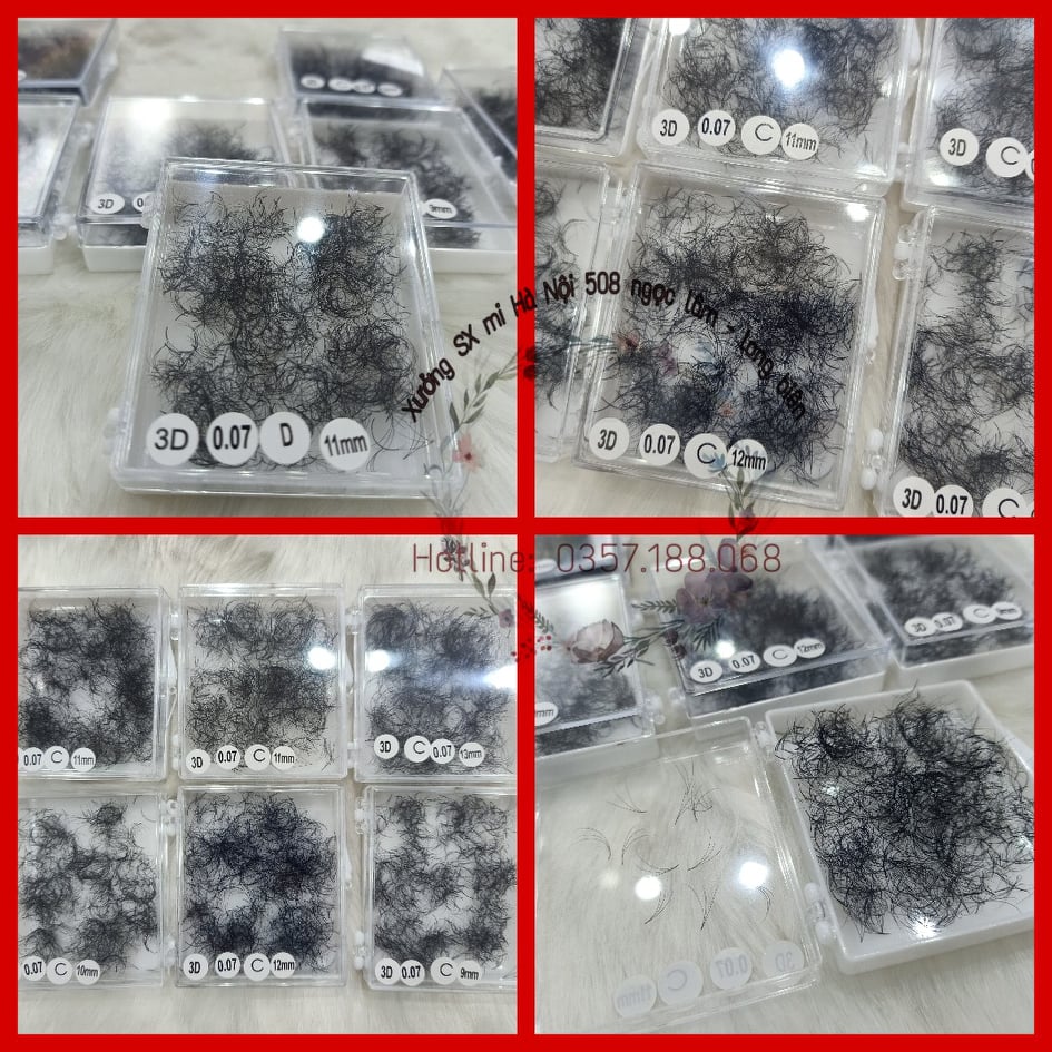 SIÊU RẺ, SIÊU ĐẸP - Mi fan 3d 0.07 (hộp 1050 fan) chất mi đen, mềm, siêu bắt keo, chân keo nhỏ