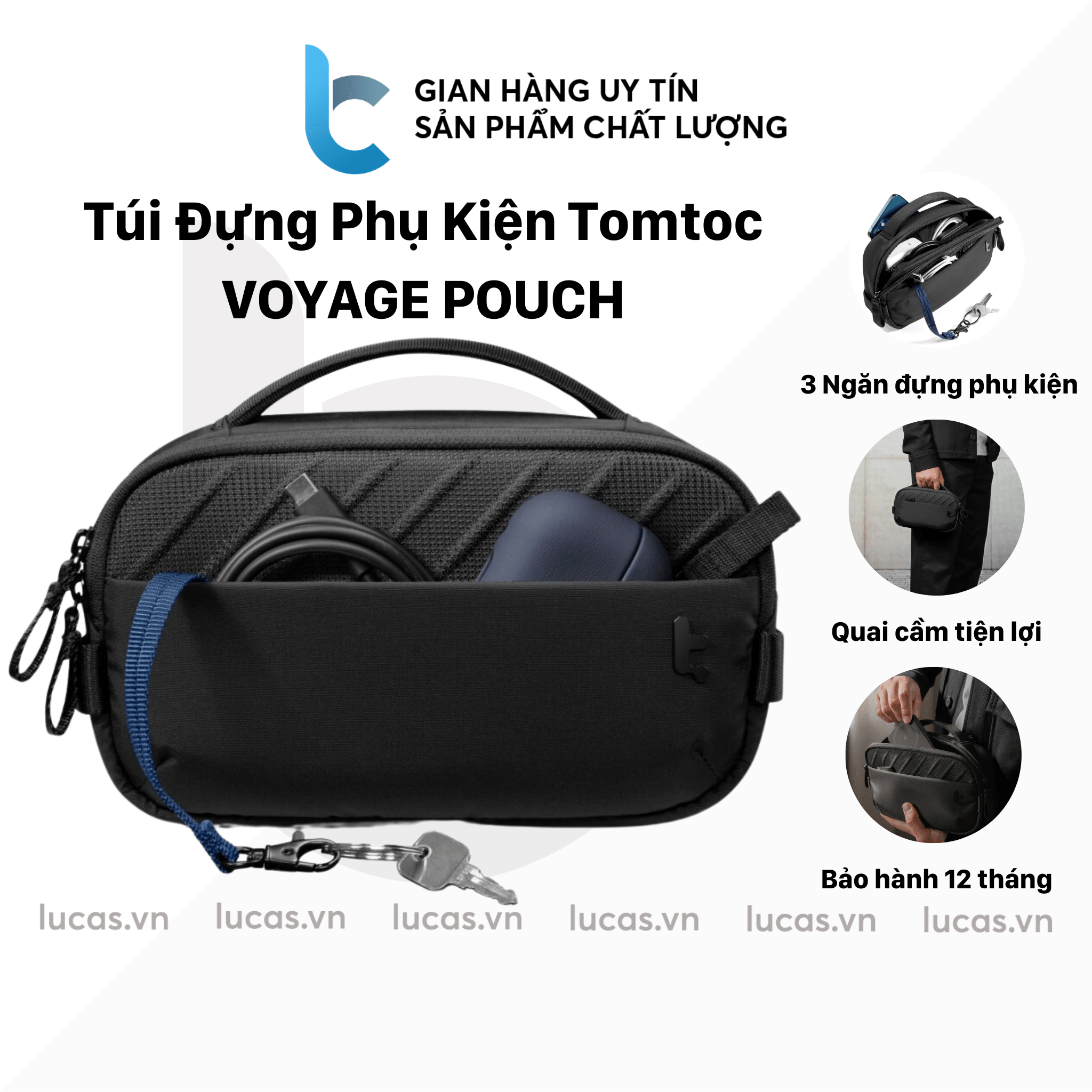 Túi đựng phụ kiện tomtoc voyage pouch t29 chống nước đựng ipad mini 3/4/5/6, dây sạc, ổ cứng, sạc dự phòng, tai nghe
