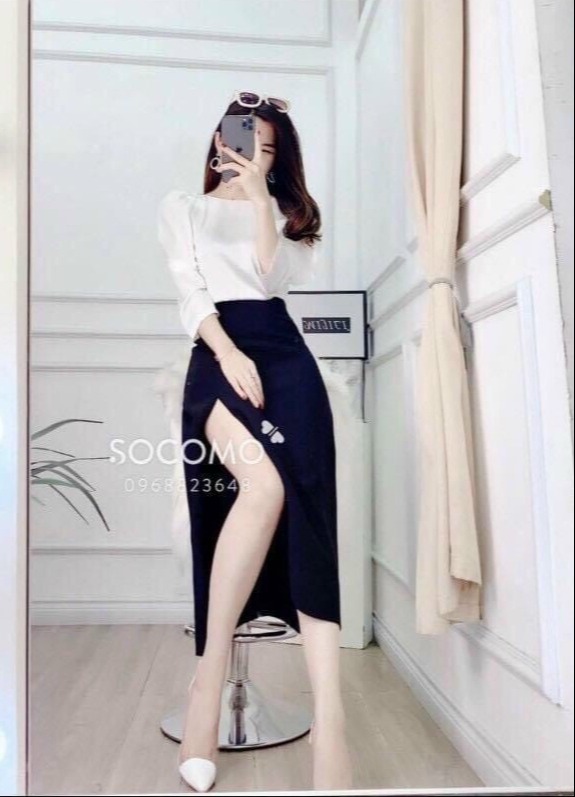 Đầm nữ  2 dây 2 lớp xẻ tà váy trắng đen đầm dự tiệc đi chơi du lịch váy  dài mix kèm áo len gile áo khoác hay cadigant  HolCim 