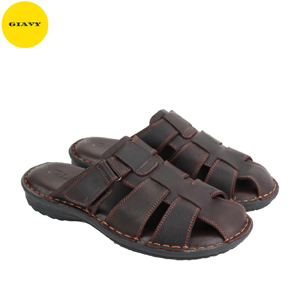 Dép nam bít mũi, dép da nam trung niên, đế cao su đúc bền đẹp DU4076 - GIÀY GIAVY