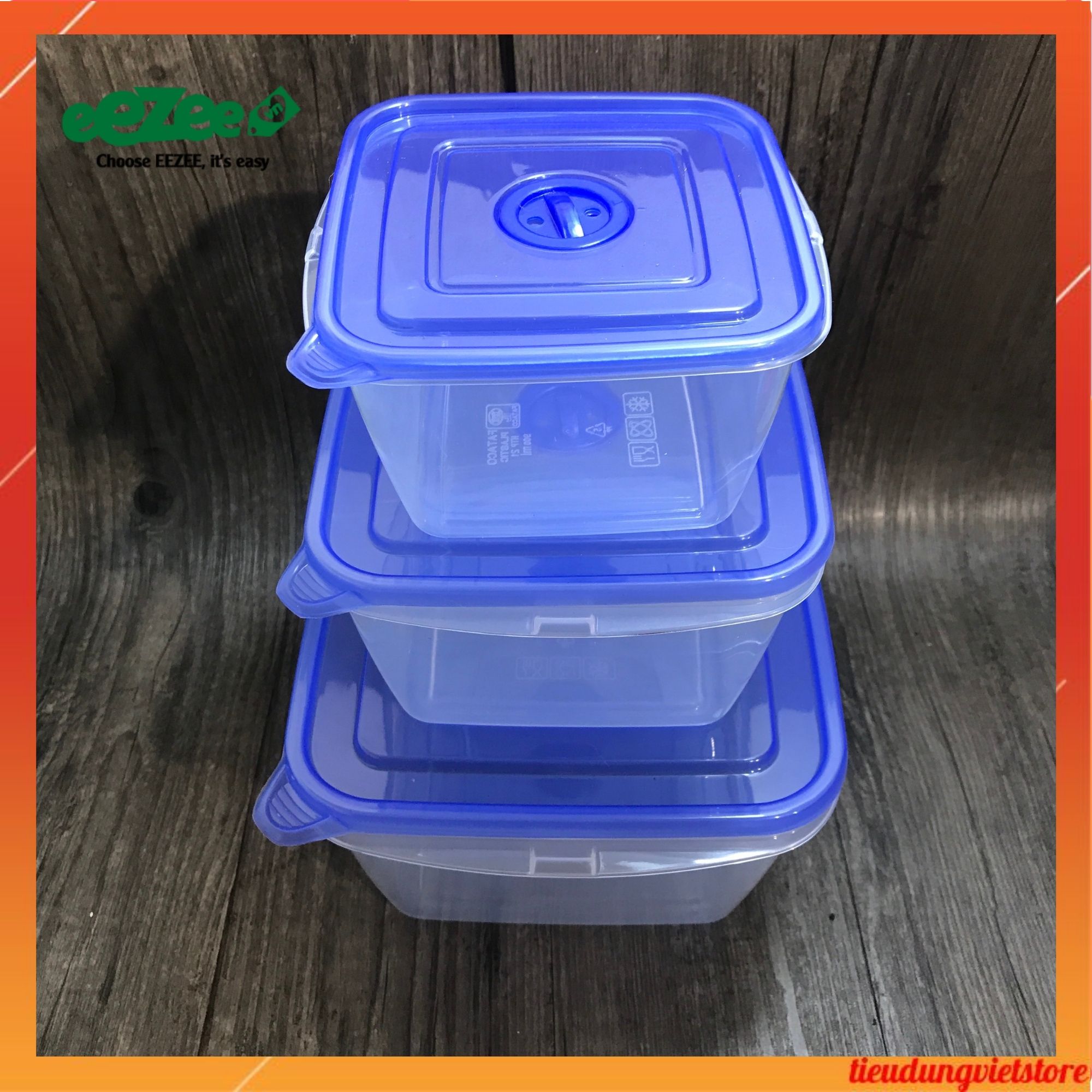 Bộ 3 Hộp Nhựa Đựng Thực Phẩm Vuông 900ml 1600ml 3200ml Cao Cấp Nhựa Trong Suốt Có Nắp Đậy Trữ Đông