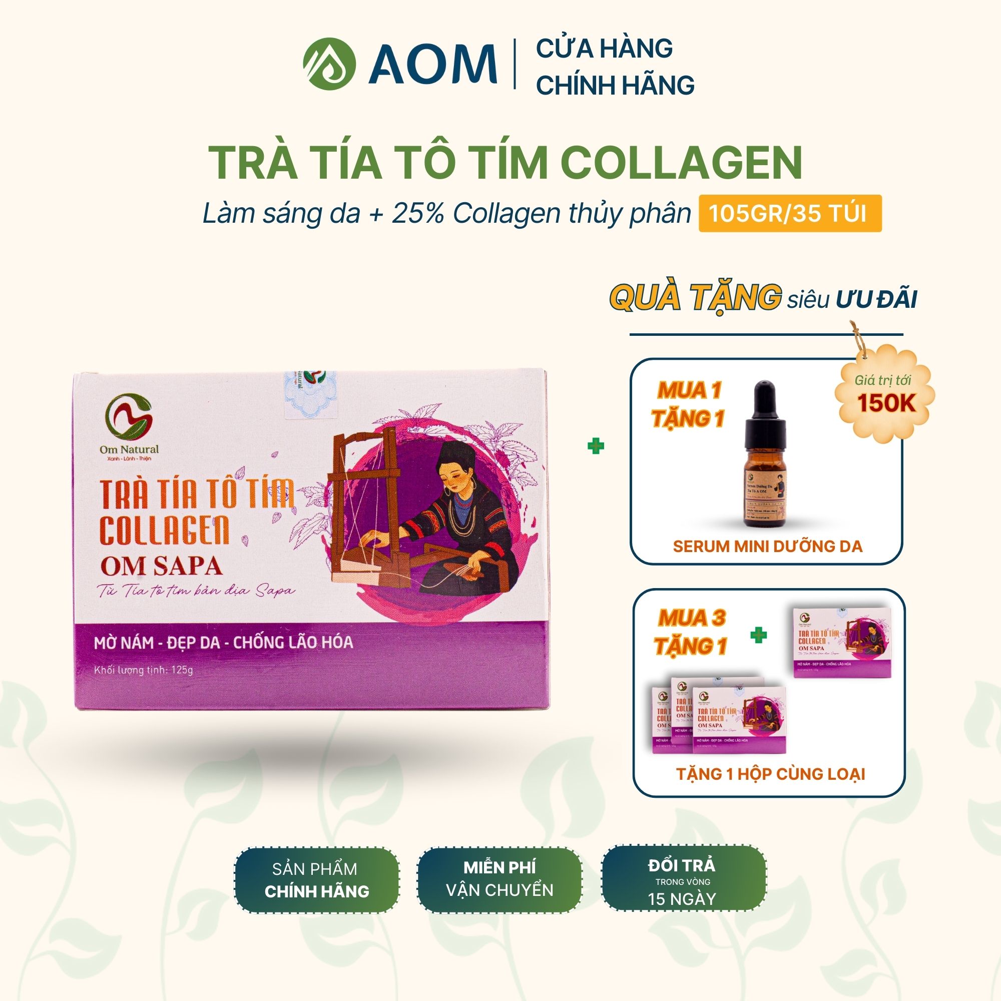 Trà tía tô tím collagen mờ nám đẹp da om sapa 30 túi