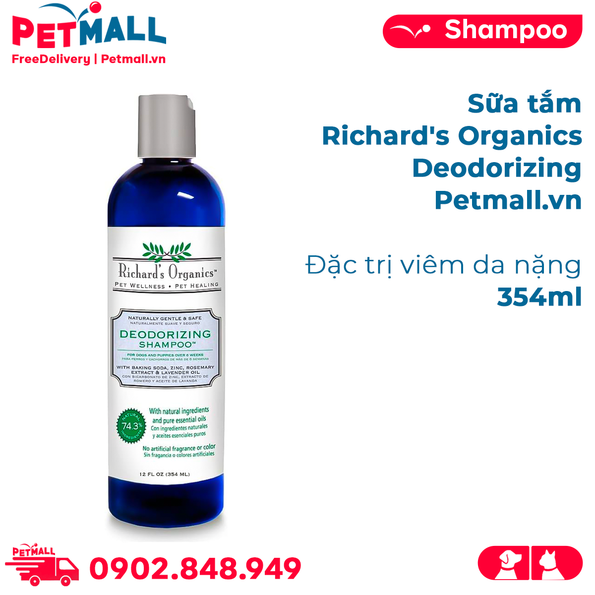 Sữa tắm Richard's Organics Deodorizing 354mL - hỗ trợ viêm da Petmall