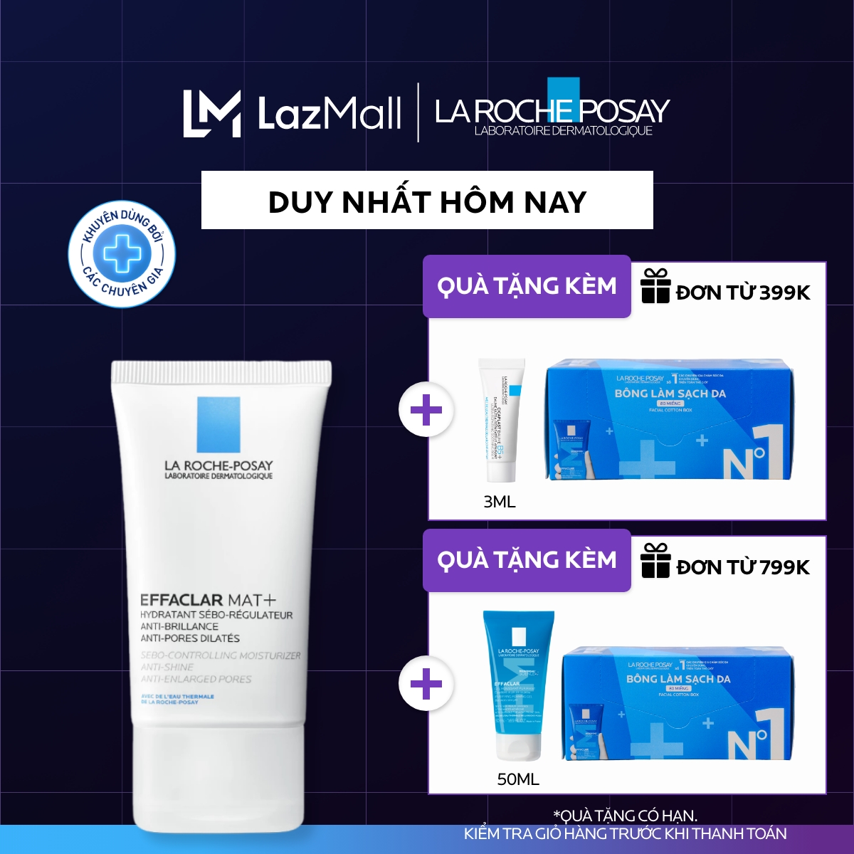 Kem dưỡng cho da dầu giúp kiềm dầu và cải thiện lỗ chân lông Effaclar Mat+ 40ml