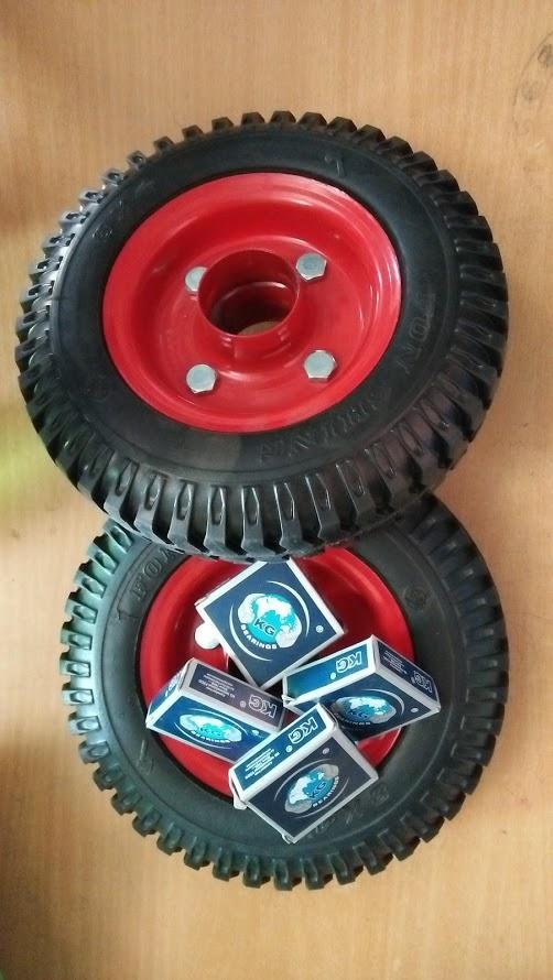 Bộ 2 Bánh xe cao su mâm thép phi 200 Fon Shing tặng 4 vòng bi 6203. Bánh xe 200