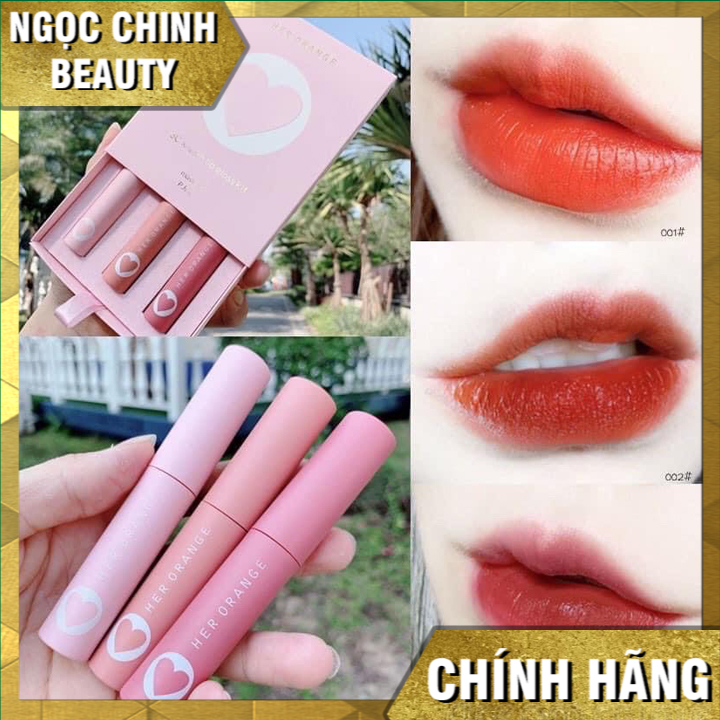 Mẫu mới set 3 cây son herorange trái tim, mẫu mới, hộp đựng sang trọng - son herorange kem siêu lì, set son 3 cây herorange trái tim 3c x-slim lip gloss kit, a36