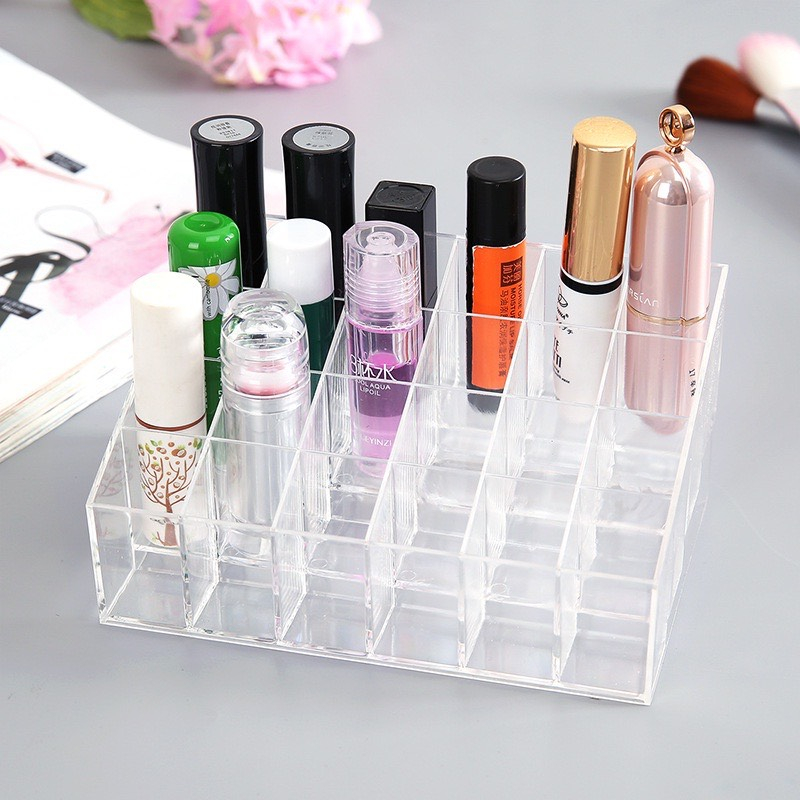 Khay đựng son 24 ô, hộp đựng mỹ phẫm nhựa mica siêu bền trong suốt