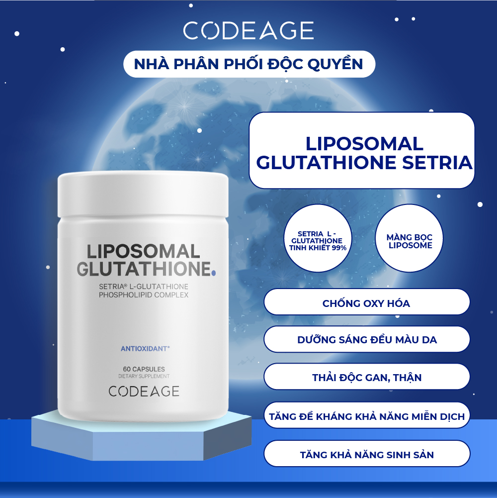 Viên uống sáng da codeage - liposomal glutathione setria 500mg 60 viên - hỗ trợ làm sáng da và đào thải độc tố khỏi cơ thể