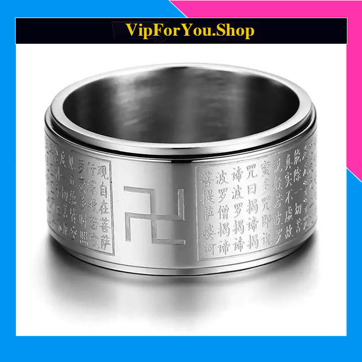 NHẪN XOAY PHONG THỦY BÁT NHÃ TÂM KINH màu trắng cầu bình an mang may mắn (tặng hộp đựng nhẫn cực xinh)