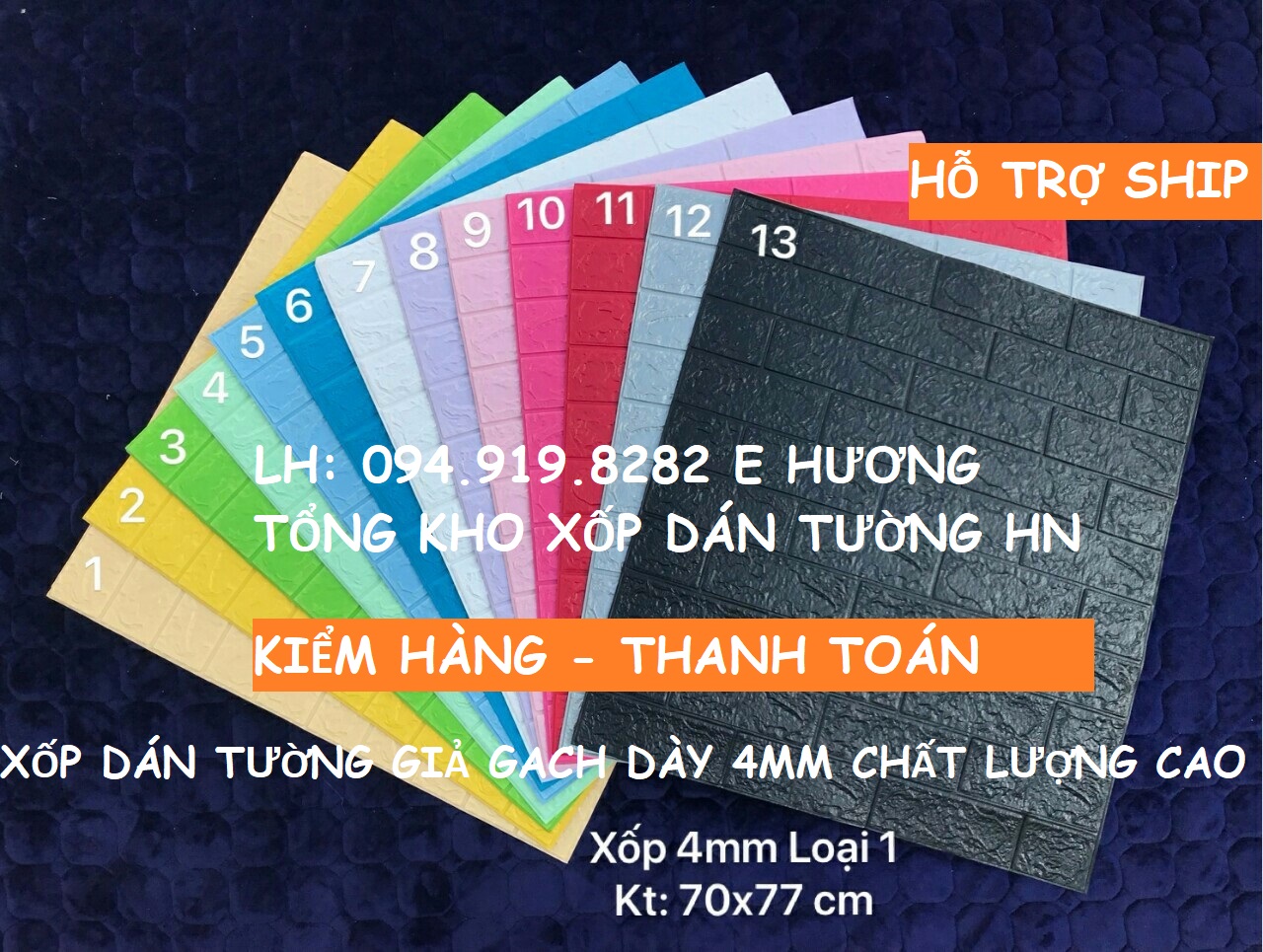 Combo 10 miếng xốp dán tường 3d giả gạch khổ lớn 70x77cm đủ màu sắc lựa chọn có sẵn keo phía sau