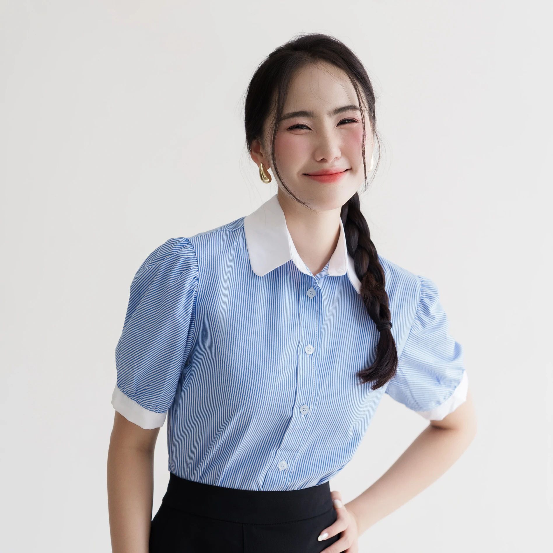 Áo sơ mi tay ngắn cổ bèo trắng Puff Short Sleeve Shirt Maxy Workshop
