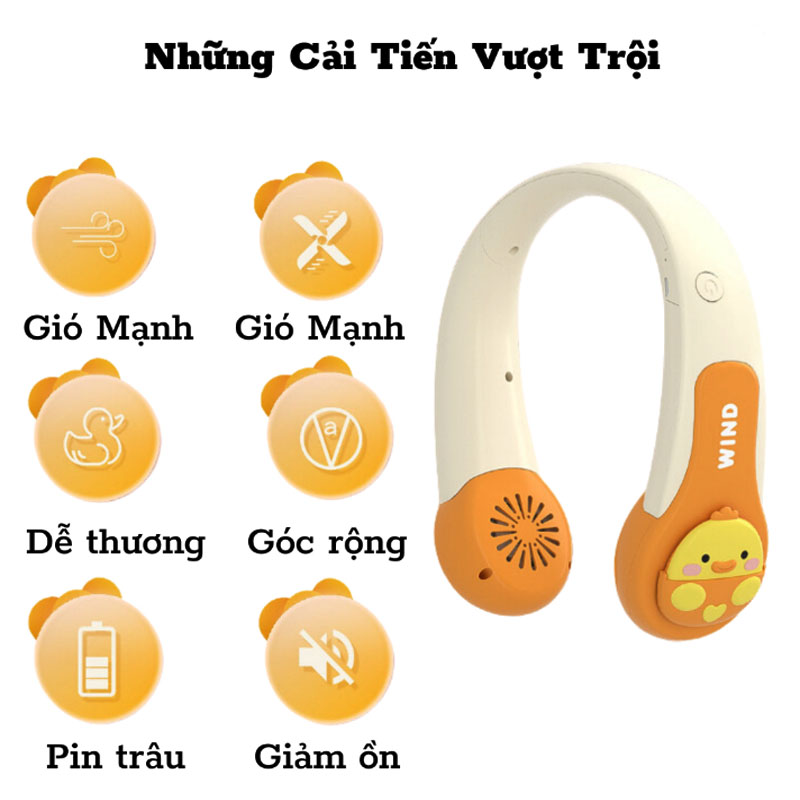 Quạt mini hình thú cho bé yêu siêu xinh- quạt tích điện , quạt đeo cổ 3 tốc độ gió