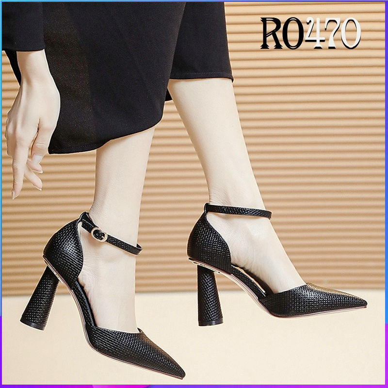 Giày sandal nữ đẹp đế vuông 8cm hàng hiệu rosata hai màu đen trắng cao cấp ro470