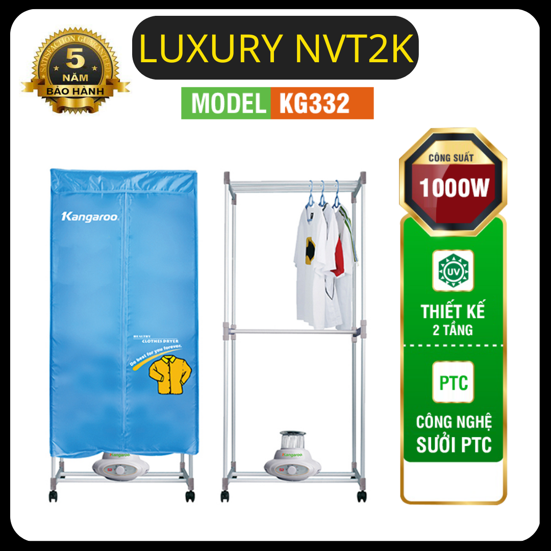 Tủ sấy quần áo gấp gọn tự ngắt+ máy sấy - hàng chính hãng kangaroo - máy sấy quần áo 2 tầng công suất 1000w - model kg310 bảo hành 12 tháng