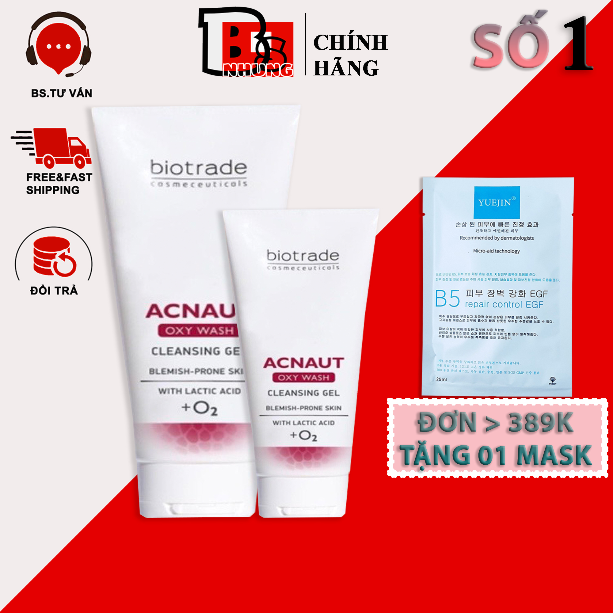 Sữa rửa mặt Biotrade Acnaut Oxy Wash Cleasing - Dành cho da mụn nhạy cảm dạng gel