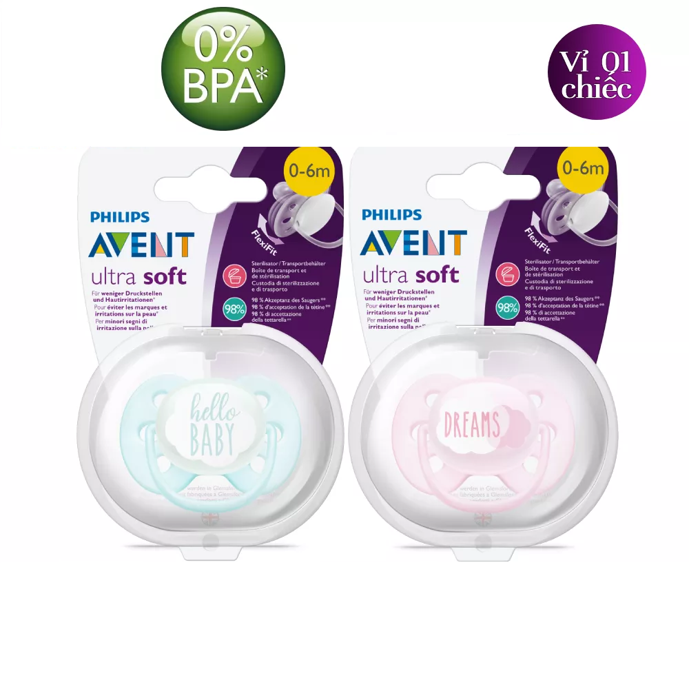Ti giả philips avent ty ngậm avent ultra soft thông khí siêu mềm có chỉnh nha 0-6m - 1 đổi 1 nếu lỗi nsx