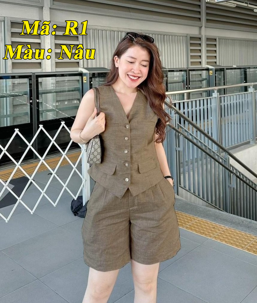 Set Bộ Nữ Áo Sát Nách, Quần Cộc, Bộ Đũi Nữ, Túi Áo Giả, Mã R1