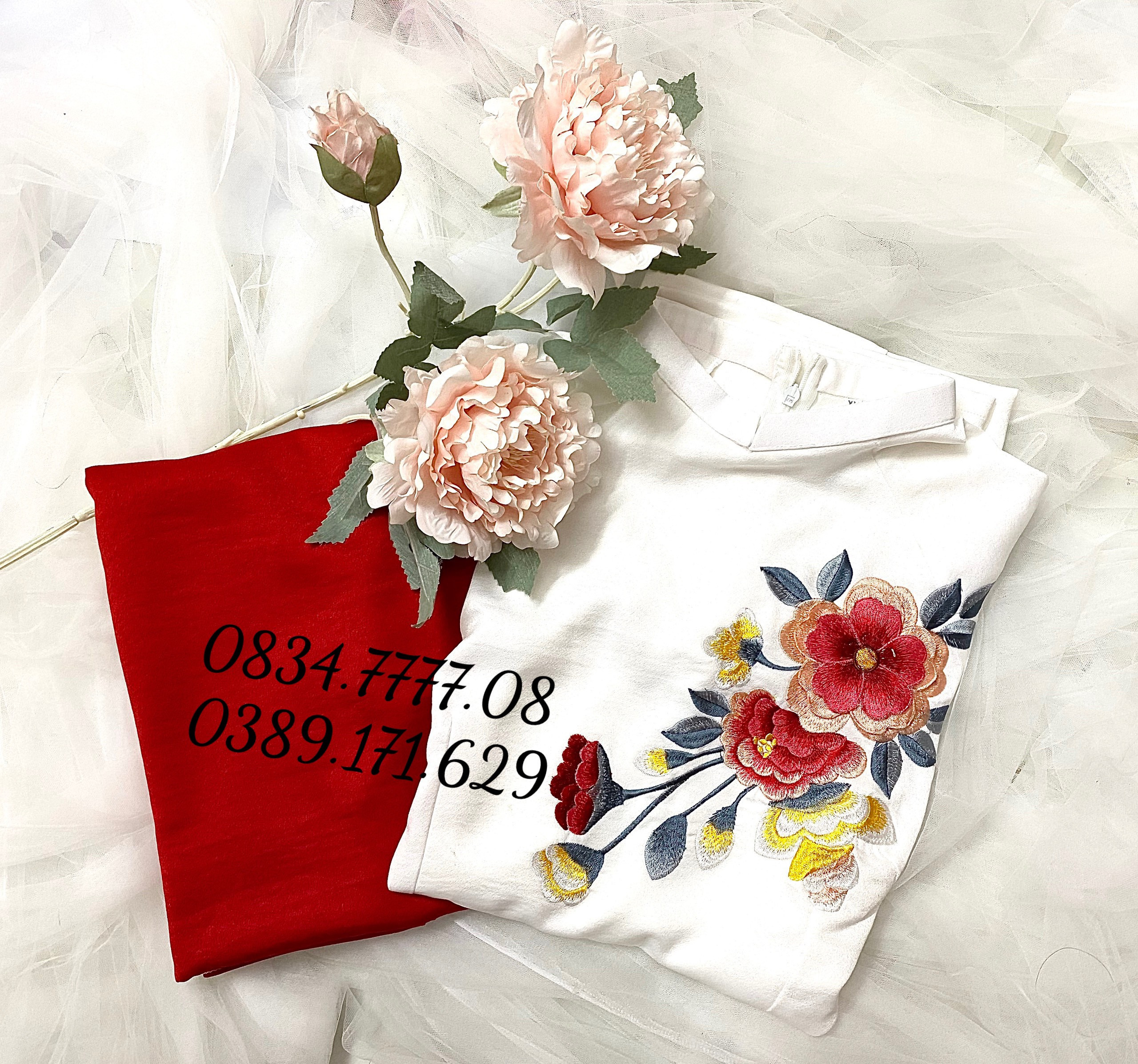 Bộ Áo Dài Truyền Thống- Áo Dài Tây Thi Thêu Tay Trắng Hoa Hồng