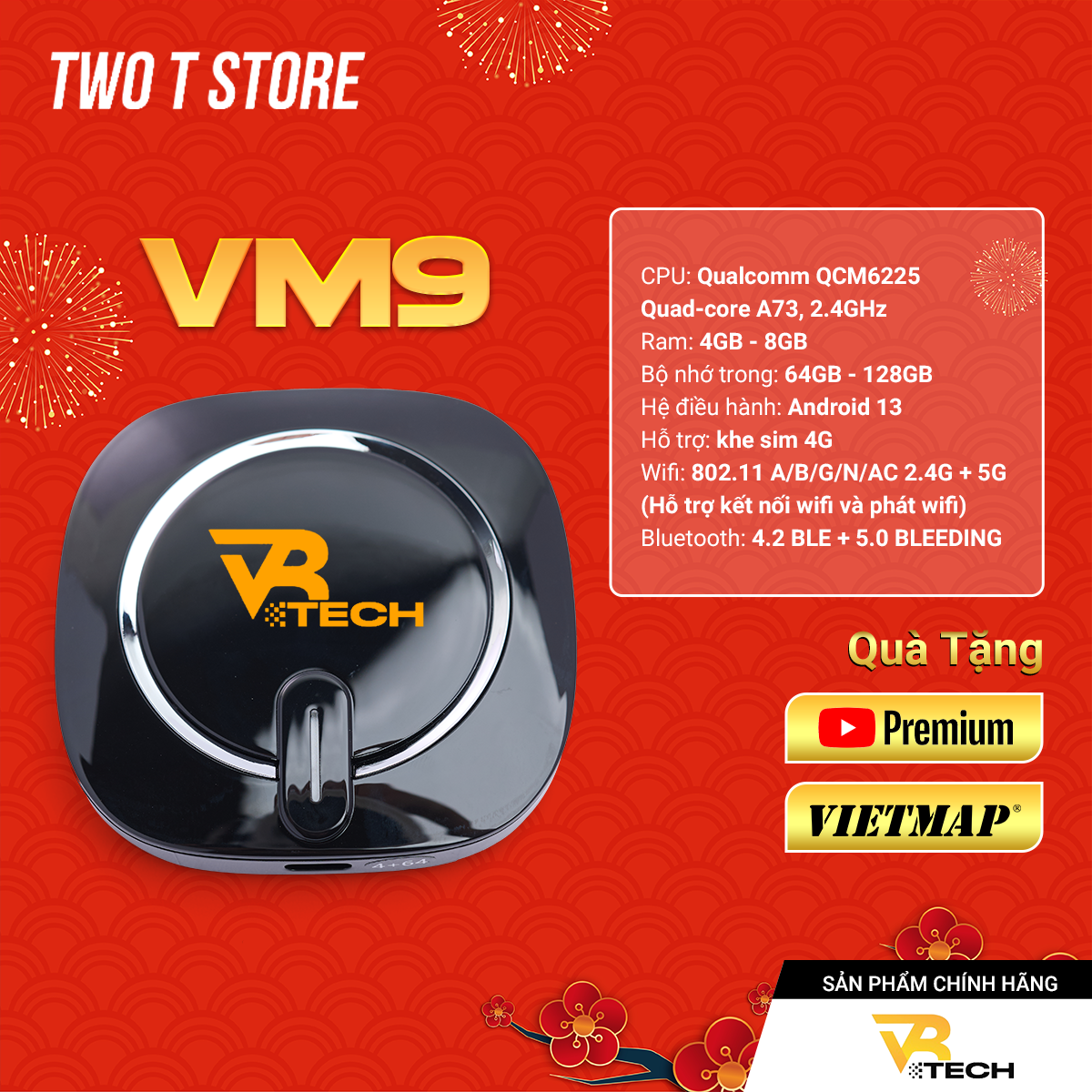 Bộ Android Box VDTECH Ram 8GB,Bộ nhớ 128GB, Tặng Vietmap S2, Youtube Premium - CPU 8 nhân Snapdragon 665 2.0Ghz cho ô tô