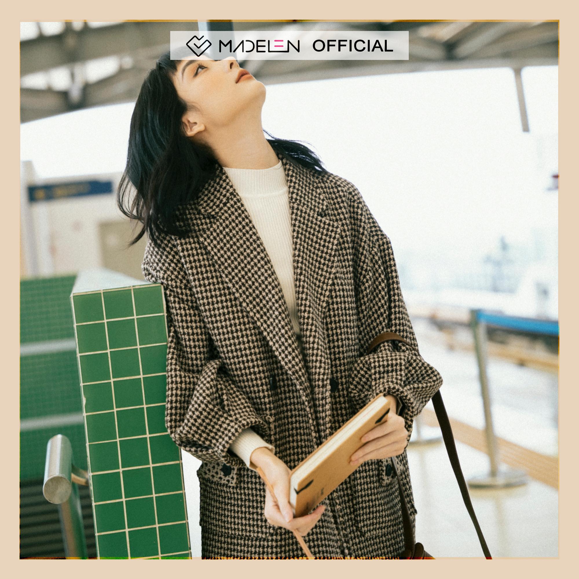Áo Khoác Houndstooth Túi Lật Madelen