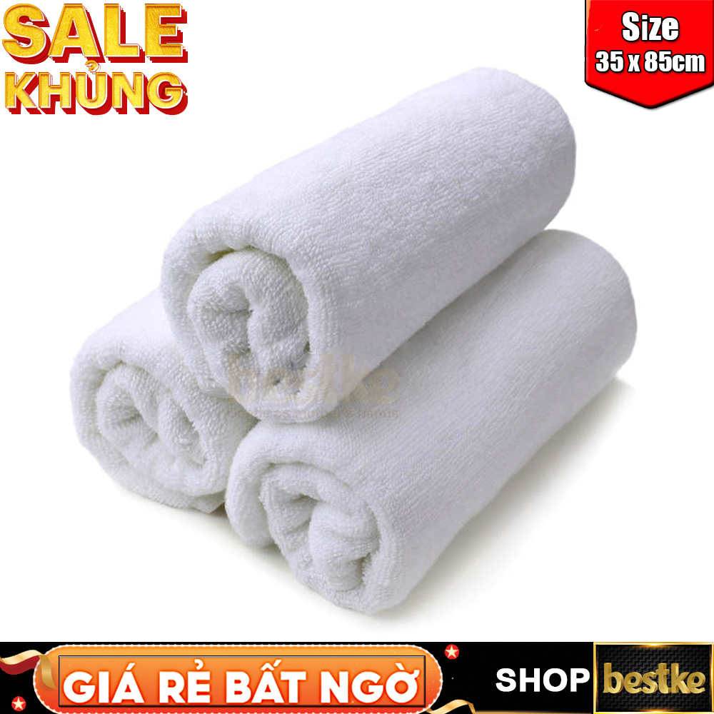 Khăn cotton , set 3 khăn gội quấn đầu màu trắng hotel dài 85x35cm
