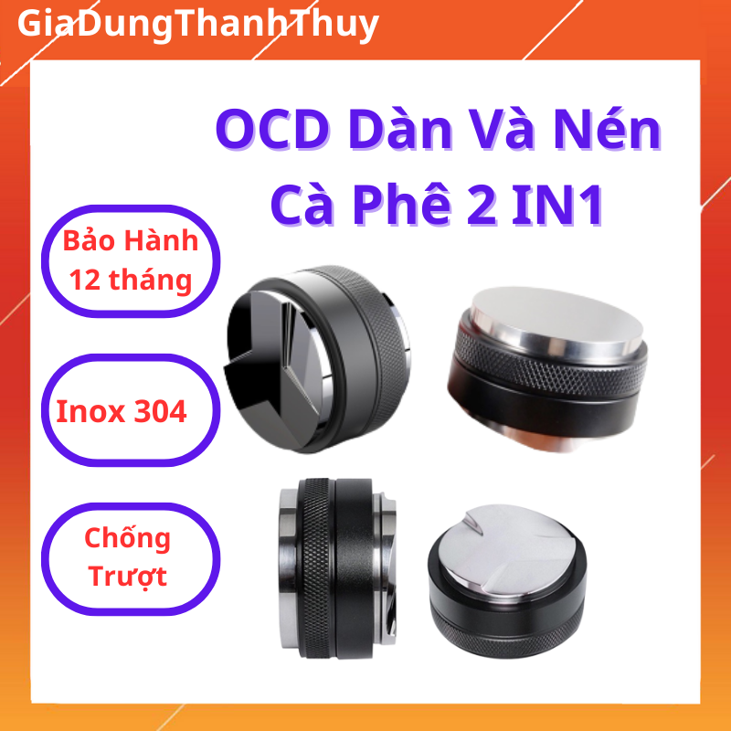 Tamper OCD 2 đầu dàn đều kết hợp nén cà phê Espresso cao cấp chất liệu Inox 304,Kích Thước 51-53-58mm