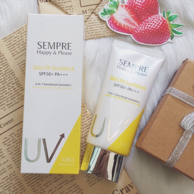 XA HANG SALE HOT CHO SP Kem chống nắng kiềm dầu, nâng tone đa năng 3-in-1 SEMPRE Happy & Please Skin Fit Sunblock 100ml