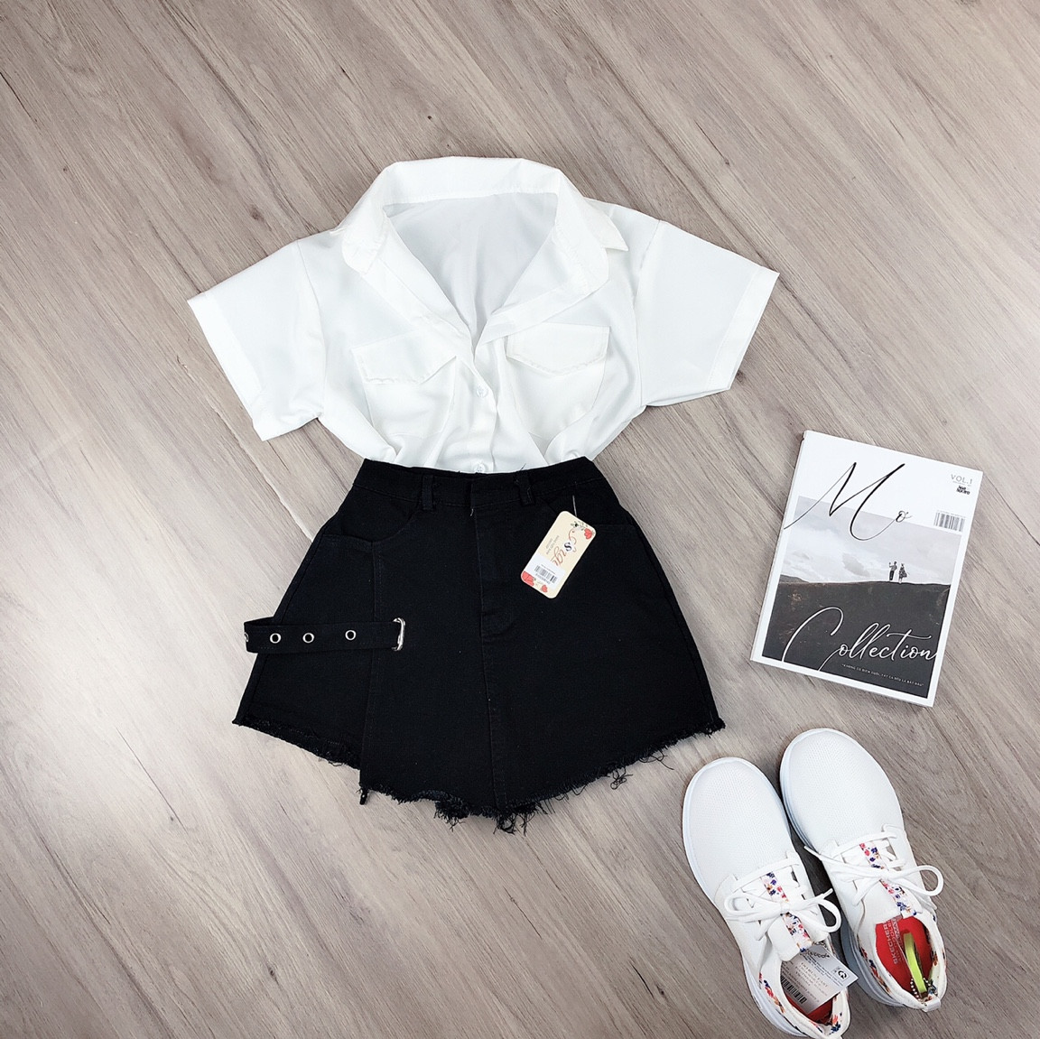 Set Áo Sơ Mi Tay Ngắn Và Chân Váy Khoen,Set Kiểu Đi Chơi,LY STORE