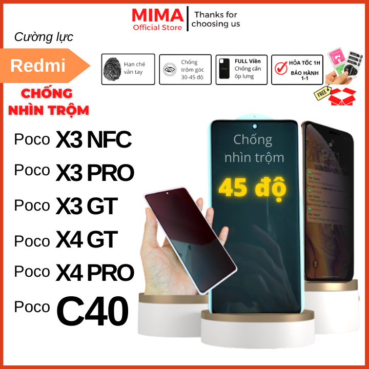 Kính cường lực Chống Nhìn Trộm Xiaomi Poco X3/X3 Pro/X3 GT/F3/F3 GT/F3 Pro/F2 Pro/X4 Pro/X4 GT/Poco C40 Full màn hình Cảm ứng siêu mượt hạn chế bám vân tay và mồ hôi hiệu quả, dán cường lực màn hình điện thoại xiaomi redm