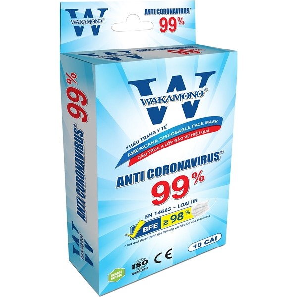 Combo 10 hộp khẩu trang kháng virus wakamono- hộp 10 cái- 4 lớp