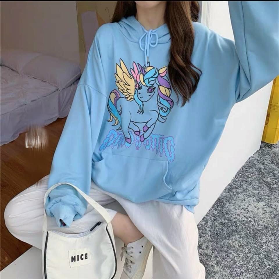 [HCM]Áo Hoodie Thun Nỉ Ngoại in Hoạt Hình Chú Ngựa Có Cánh Siêu Dễ Thương .TP