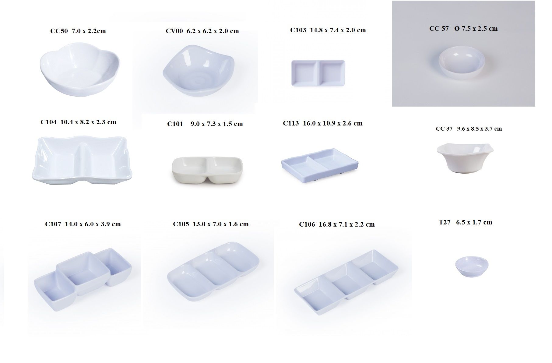 Chén đựng gia vị, nước chấm nhựa Melamine màu trắng nhiều Size