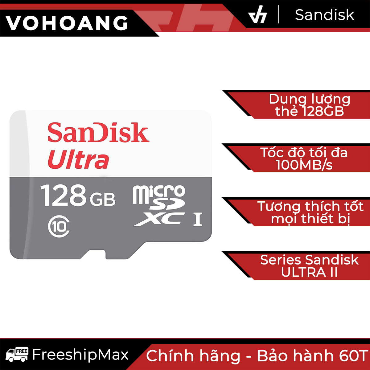 Thẻ nhớ 128GB Sandisk Ultra MicroSD Class 10 100MB/s