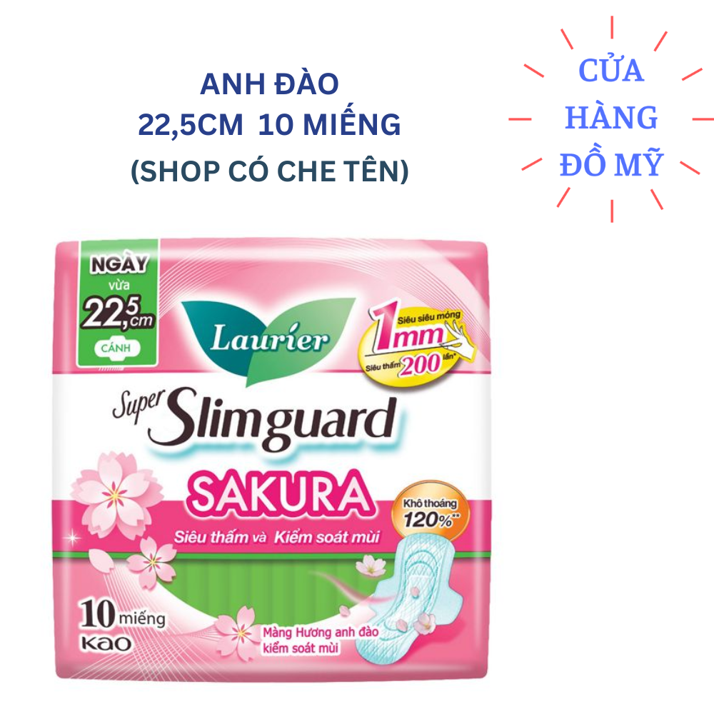 Băng Vệ Sinh LAURIER Siêu mỏng BẢO VỆ 1MM Super Slimguard Hương anh đào 22,5cm có cánh gói 10 miếng dành cho ngày vừa và nhiều - Siêu thấm và kiểm soát mùi - Shop Hong1008