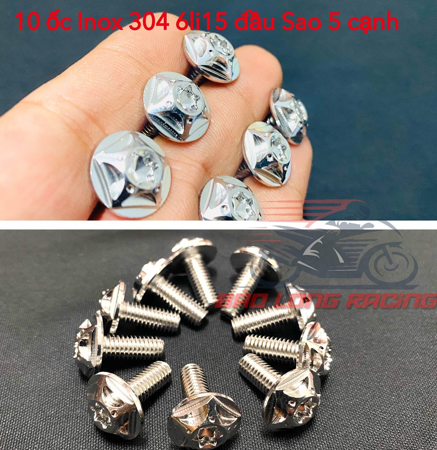 10 con ốc gắn dàn áo 6li15 Inox 304 đầu Sao 5 cạnh mới...kiểu Salaya