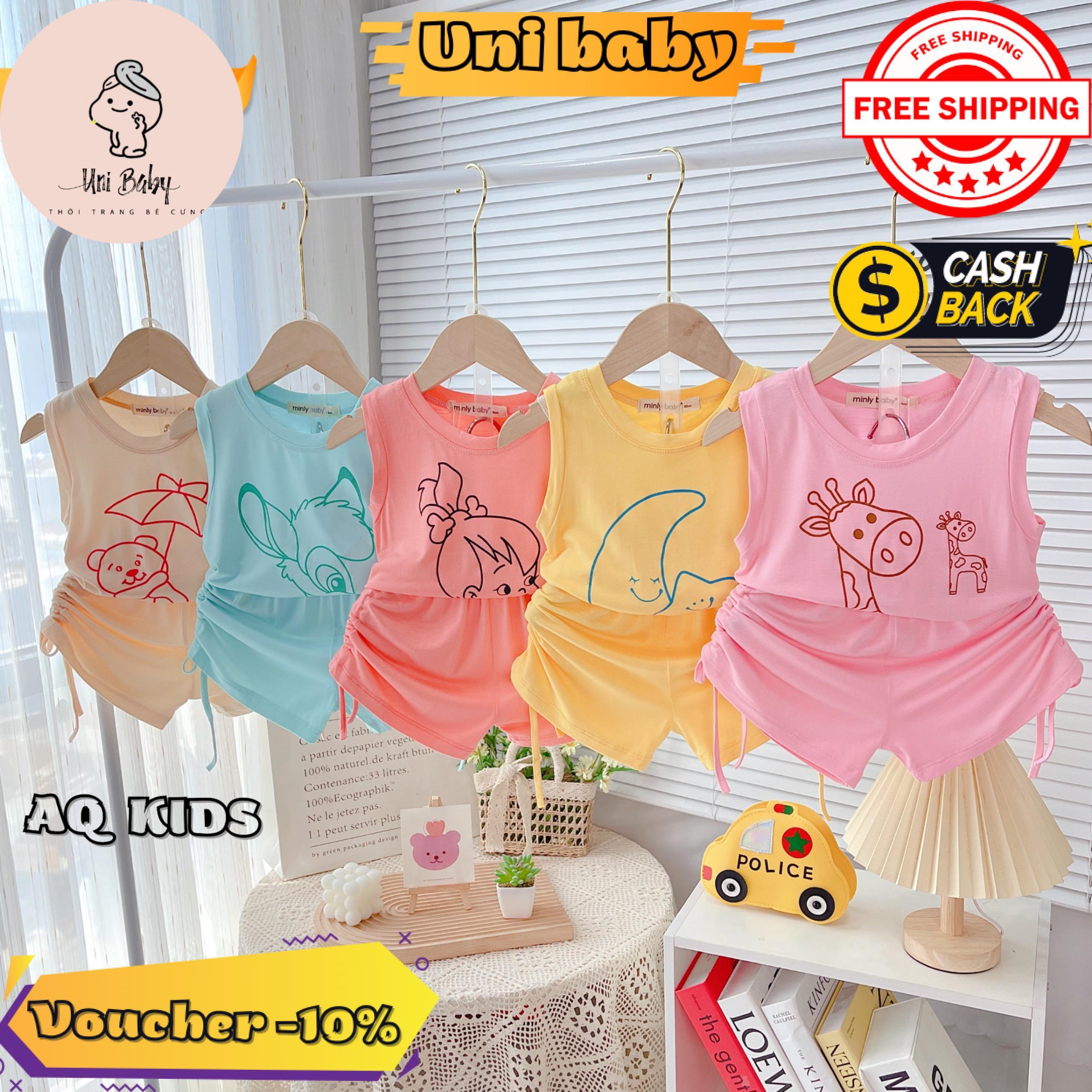 Bộ minky mom bé gái Bộ minly baby bé gái vải thun lạnh thoáng mát bộ ba lỗ quần nơ bé gái điệu đà Unibaby BLQN3 BCQN4