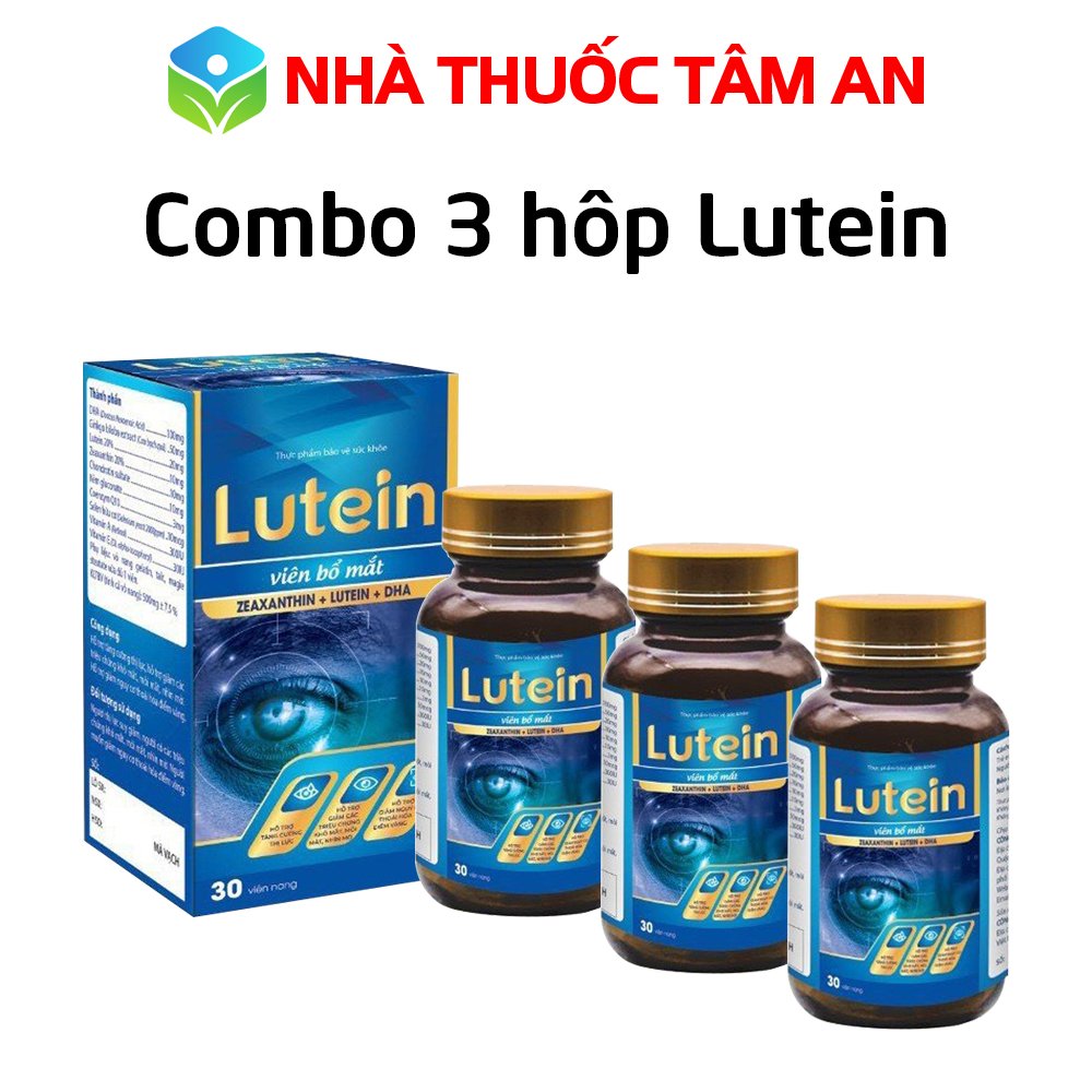 Combo 3 hộp viên uống bổ mắt Lutein giúp bổ mắt, tăng cường thị lực, giảm khô mắt, mờ mắt, mỏi mắt - Chai 30 viên