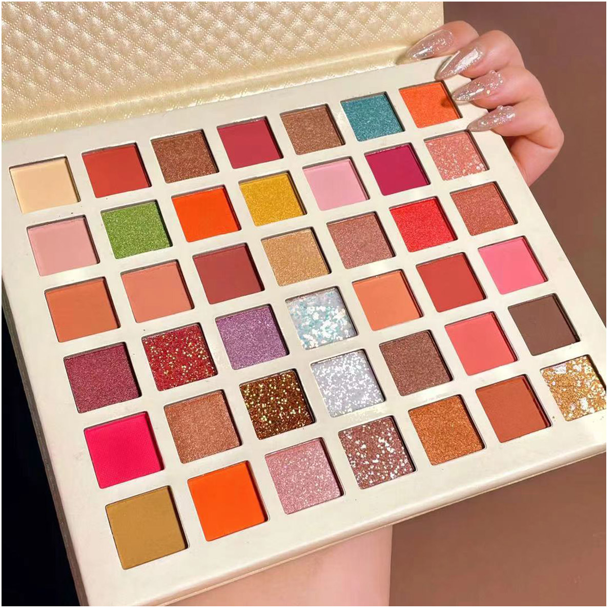 Bảng phấn mắt 42 ô phấn mắt nhũ makeup mắt tông cam nâu nội địa Trung